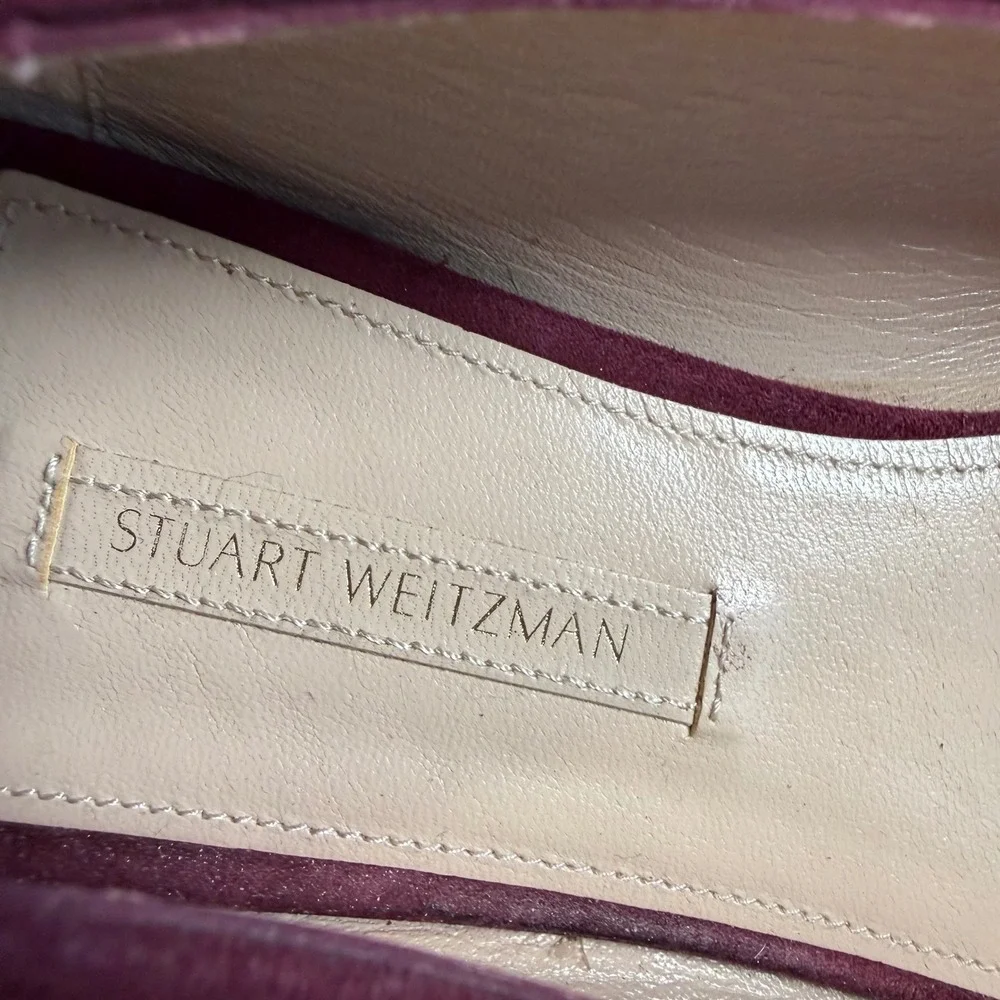 Stuart Weitzman Burgundy Suede Square Toe Tassel Loafer Flats CIYW 36619 Size 9M